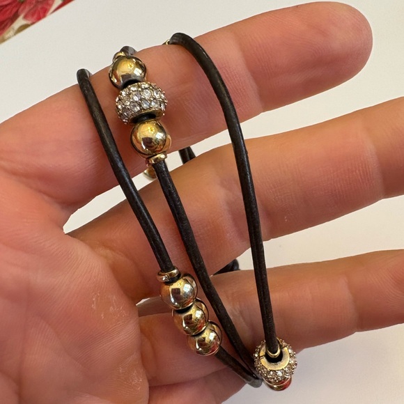 Fossil leather gold rhinestone tone beaded bracelet 7.5" - Picture 6 of 8
